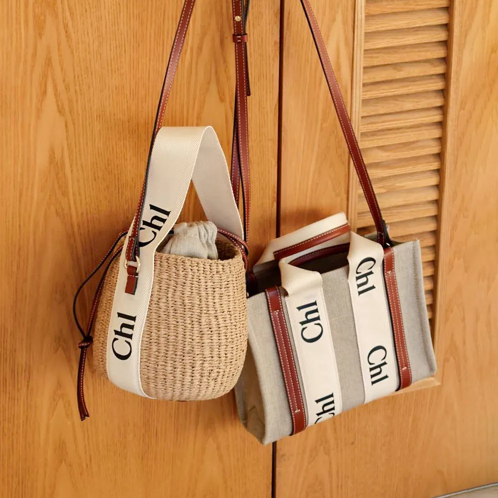 Luxury Designer Straw Raffias Woody Basket Shopper Bag For Women And