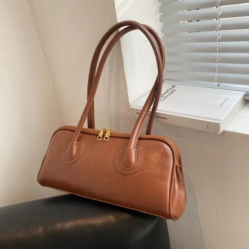 Sacs design en cuir lisse pour femmes, sac à bandoulière de luxe rétro, sac à main sous les bras, petits sacs baguette Ins à la mode pour femmes, fourre-tout