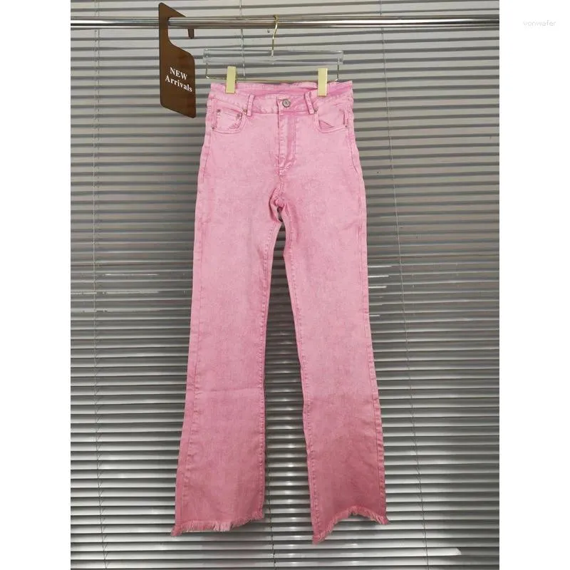 Kvinnors jeans mode 2023 sommar rakt fit rosa flare byxor