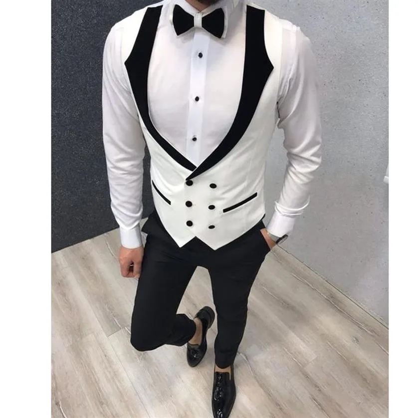 Beyaz Çifte Göğüslü Moda Düğün Yelekler Erkek Yelek İnce Fit Damat Yelek İş Takımı Yelek Erkek Yelek resmi parti310f