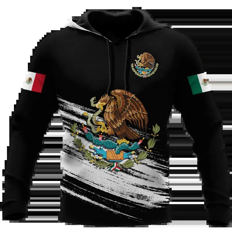 Мужские толстовки с капюшоном Осенняя толстовка с капюшоном с принтом флага Мексики Топ с капюшоном Пуловер Одежда негабаритного размера Уличная модная толстовка 231020
