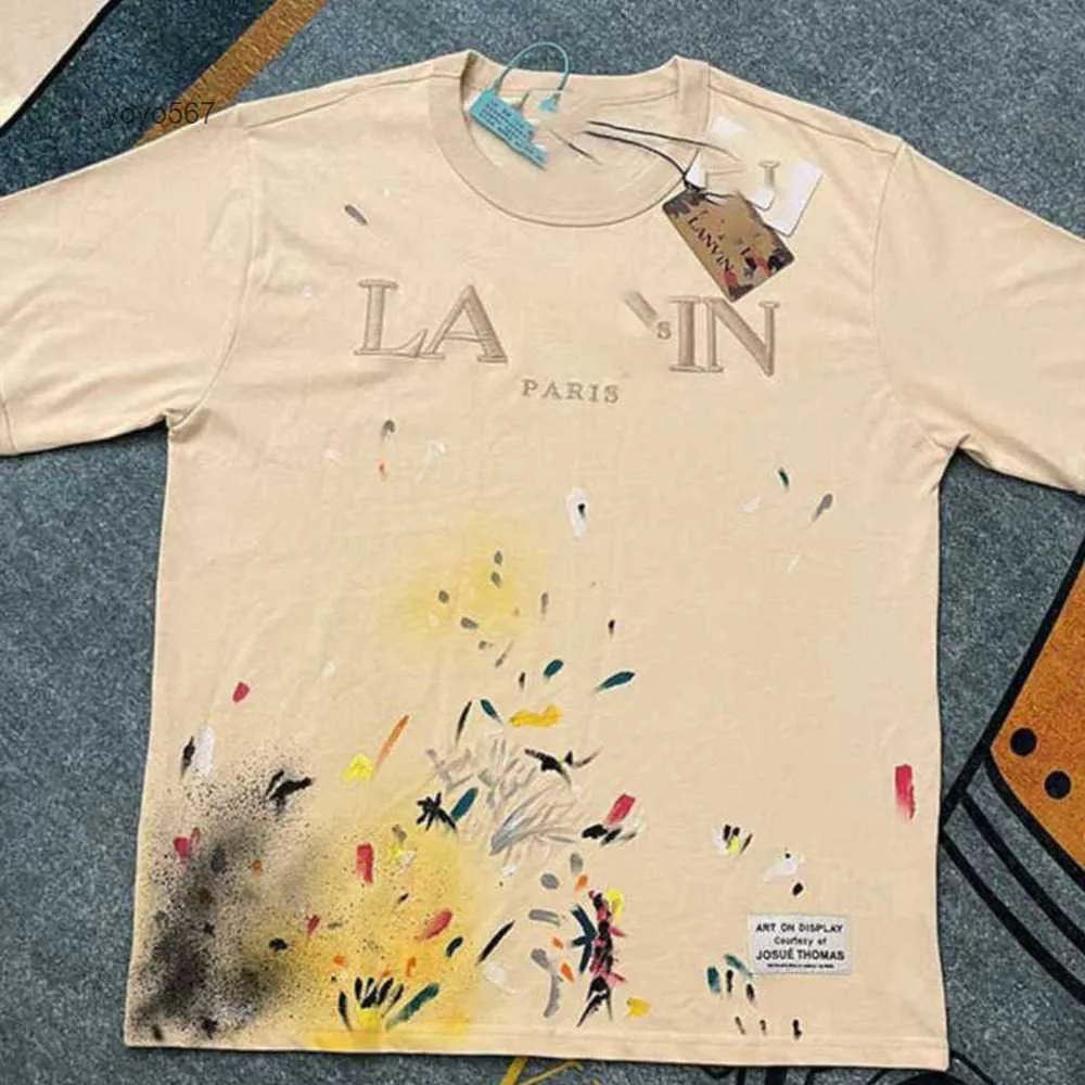 Designer Lanvins t Shirt Shorts Fashion Men's and Women's Beige Speckle Alphabet Print Lanvin Trendy Trend Basic Casual Loose Tshirts