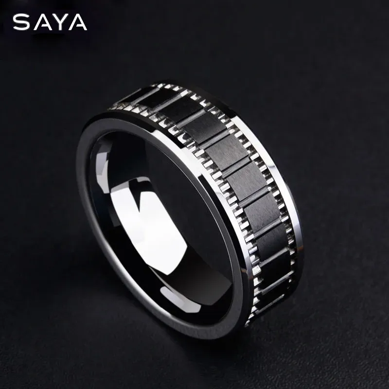 Anillos de boda de 8MM de ancho para hombre, anillos de compromiso de tungsteno con incrustaciones de alto pulido, cerámica negra mate, a prueba de arañazos, personalizados, 231020