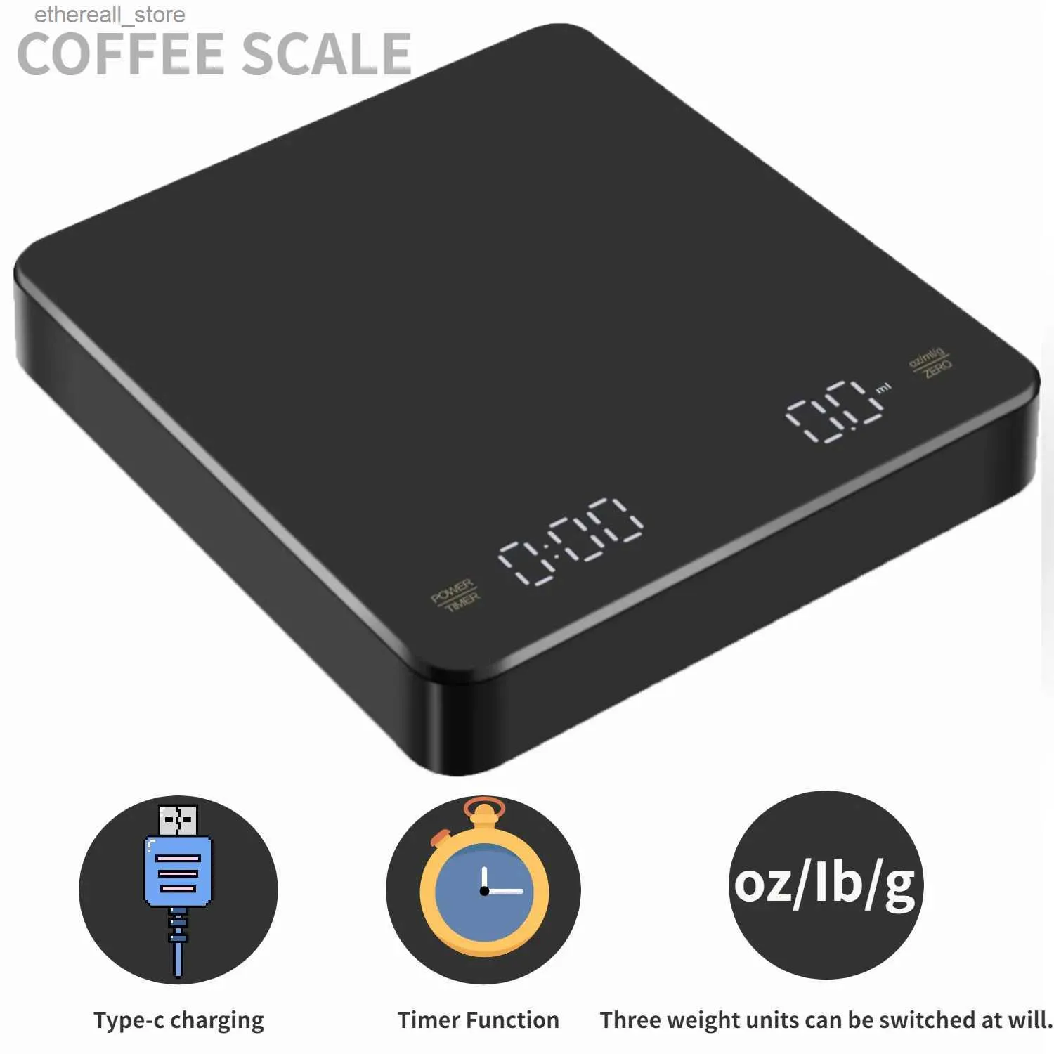 Bilancia da cucina per bagno Ricarica della batteria incorporata Bilancia elettronica Timer automatico incorporato Versare sopra Espresso Bilancia per caffè intelligente Bilancia da cucina 3 kg 0,1 g Q231020