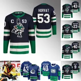 Vancouver''Canucks''2022-23 Reverse Retro Jersey Bo Horvat Elias Pettersson J.T. Miller Oliver Ekman-Larsson Brock Boese