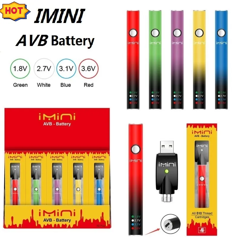 Hot Selling IMINI 510 Tråd Batteri Rökning Vape Förångare Pen 380 MAH VAPE PEN Batteri Förvärm smet