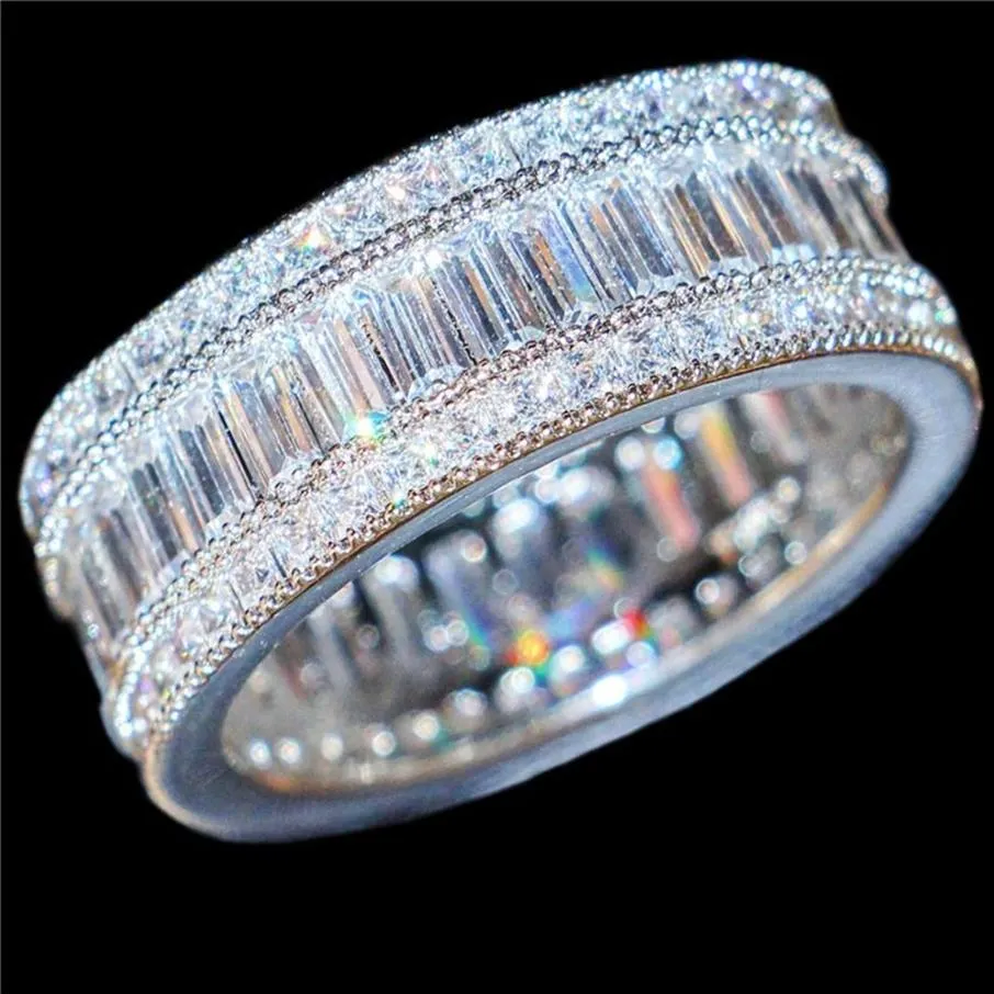 Choucong smycken Luxurious 10kt White Gold Filled Square Pave Seting Full Zircon CZ Stone Cocktail Wedding Band Rings for Women J240o