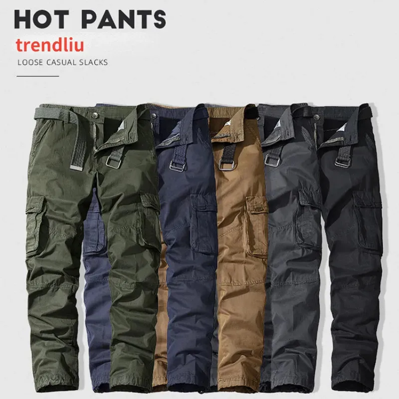 Pantaloni da uomo Pantaloni militari da uomo Pantaloni casual in cotone tinta unita Pantaloni cargo da uomo Pantaloni da trekking da viaggio all'aperto Pantaloni da lavoro multitasche 231019