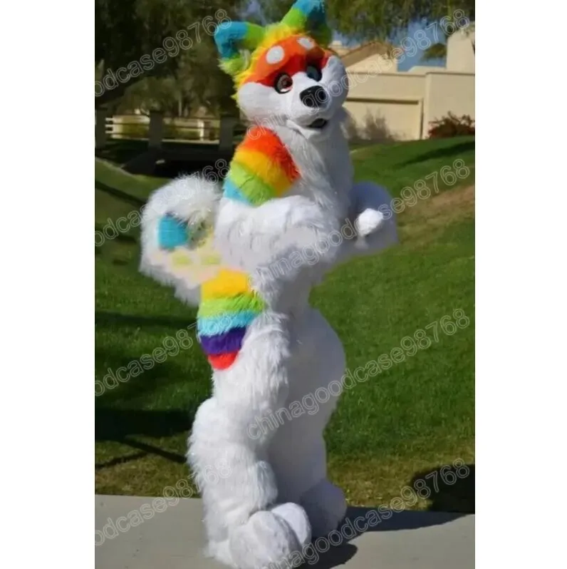 Performance Rainbow Husky Wolf Dog Mascot Costume Halloween świąteczne fantazyjne sukienka kreskówka strój postaci garnitur karnawał unisex dla dorosłych strój