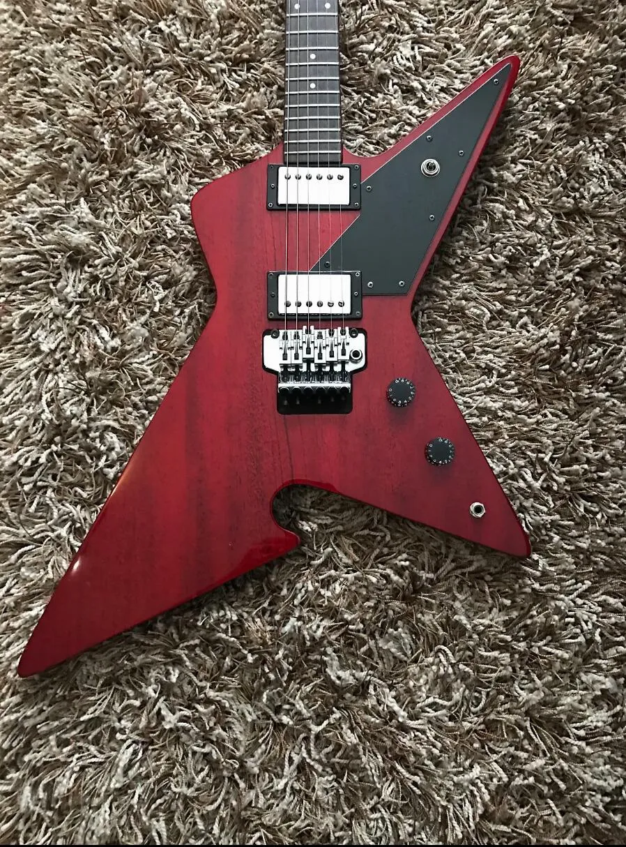 Raro colpevole trasparente rosso Dimebag Darrell Chitarra elettrica Floyd Rose Tremolo Bridge Dado di bloccaggio Whammy Bar Humbucker Pickups Chrome Hardware