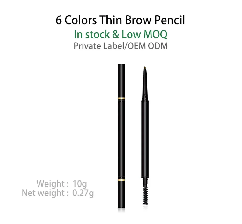 Private Label 6 Colors Thin Brow Pencil Waterproof Long Lasting Double Head Eyebrow Pen Custom Wholesale