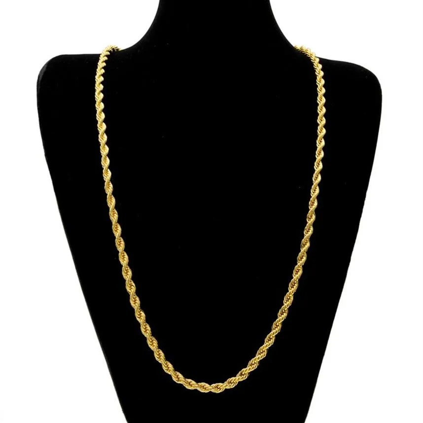 Chaîne en corde de 6, 5mm d'épaisseur, 75cm de Long, plaqué or et argent, collier lourd Hip hop pour hommes et femmes, 260q