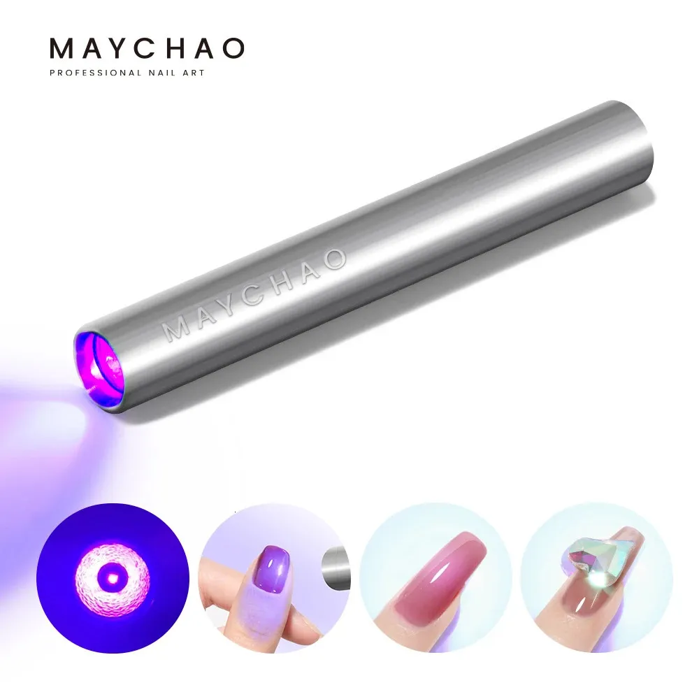 Secadores de unhas Maychao Mini LED Máquina de secador de luz para unhas de gel Lanterna Portabilidade Lâmpada de aço inoxidável Ferramentas de arte 231020