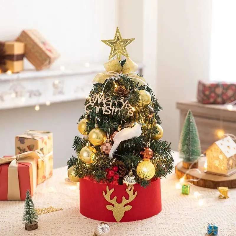 Juldekorationer DIY Pink Mini Christmas Tree Set Desktop Christmas Tree Decoration Gold Golde LED JUL TREE DECORATION PROPS X1020