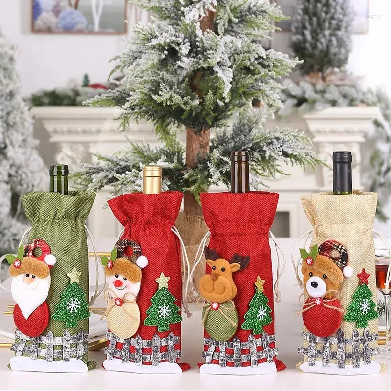 Noel Süslemeleri 1 PC Kırmızı Şarap Şişesi Çanta Kapağı Kardan Adam Socking Hediye Çantaları Noel Çuval Paketleme Navidad Yıl dekoru sunuyor