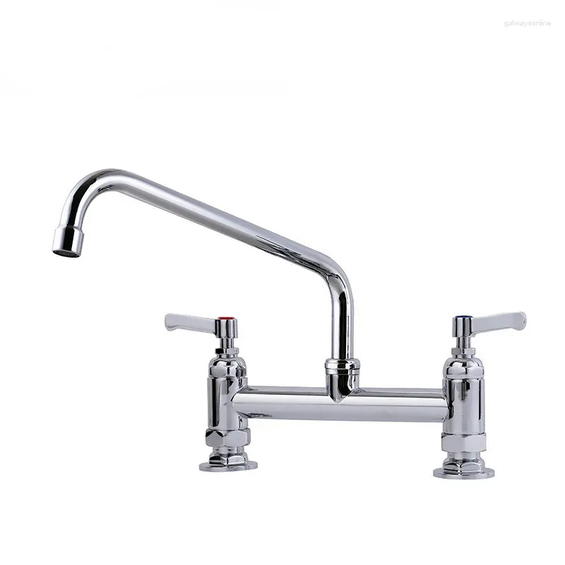 Kitchen Faucets Sink Tap Rotation Total Brass Lead Free Pressure Double Lever Mixer Chrome