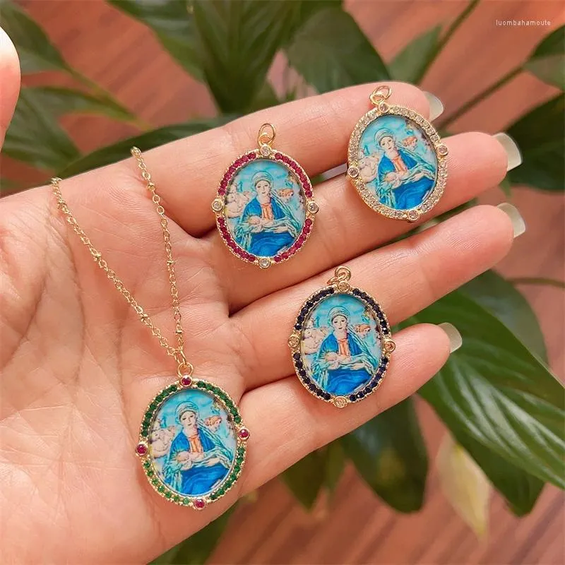 Pendant Necklaces 2023 Fashion Simple Blue Background Christian Virgin Head Necklace For Women Female Jewelry