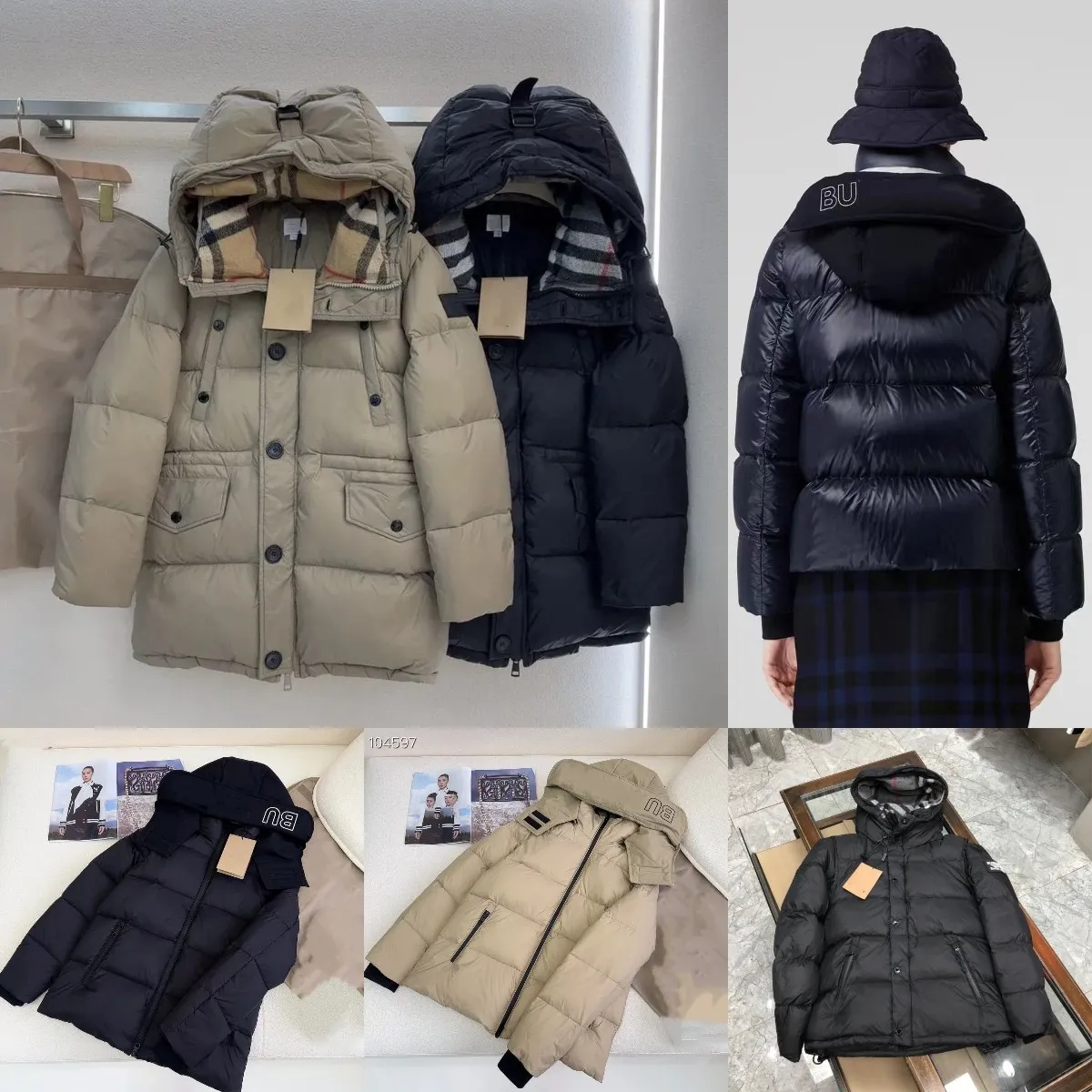 Yüksek kaliteli kadın Burrberry Down Coat Tasarımcı Parkas 22FW Moda Kış Erkek Bayanlar Ceket Lüks Mektup Ekose Klasik UNISEX Sıcak Pamuk Üst Ceket