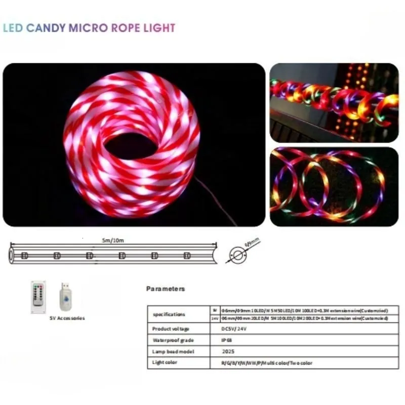 Décorations de Noël 5m10m LED chaîne de lumière extérieure cour tuyau coloré décoratif Noël 5V USB APP 231019