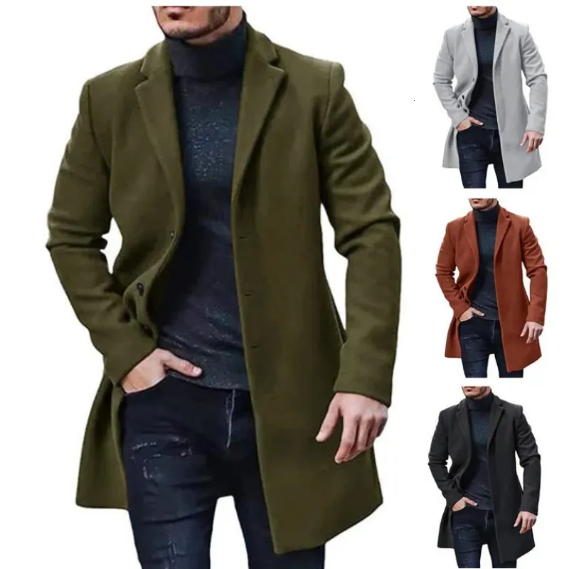 Mélanges de laine pour hommes, coupe-vent mi-long, couleur unie, décontracté, multi-manteaux, beaux vêtements, hiver 2023, 231019