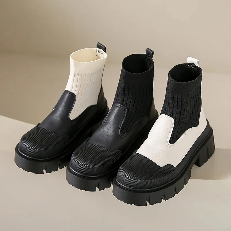 Stivali coreano calzino stivale slip on caviglia femminile 2023 moda punk gotico scarpe da donna lolita tacco basso corto 231019