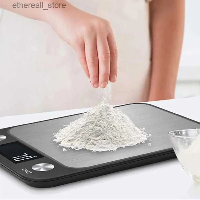 Badrumskökskalor 5/10 kg Digital bakningsskalor Rostfritt stål matlagningskök för hög precision smart elektronisk skala med LCD -skärm Q231020