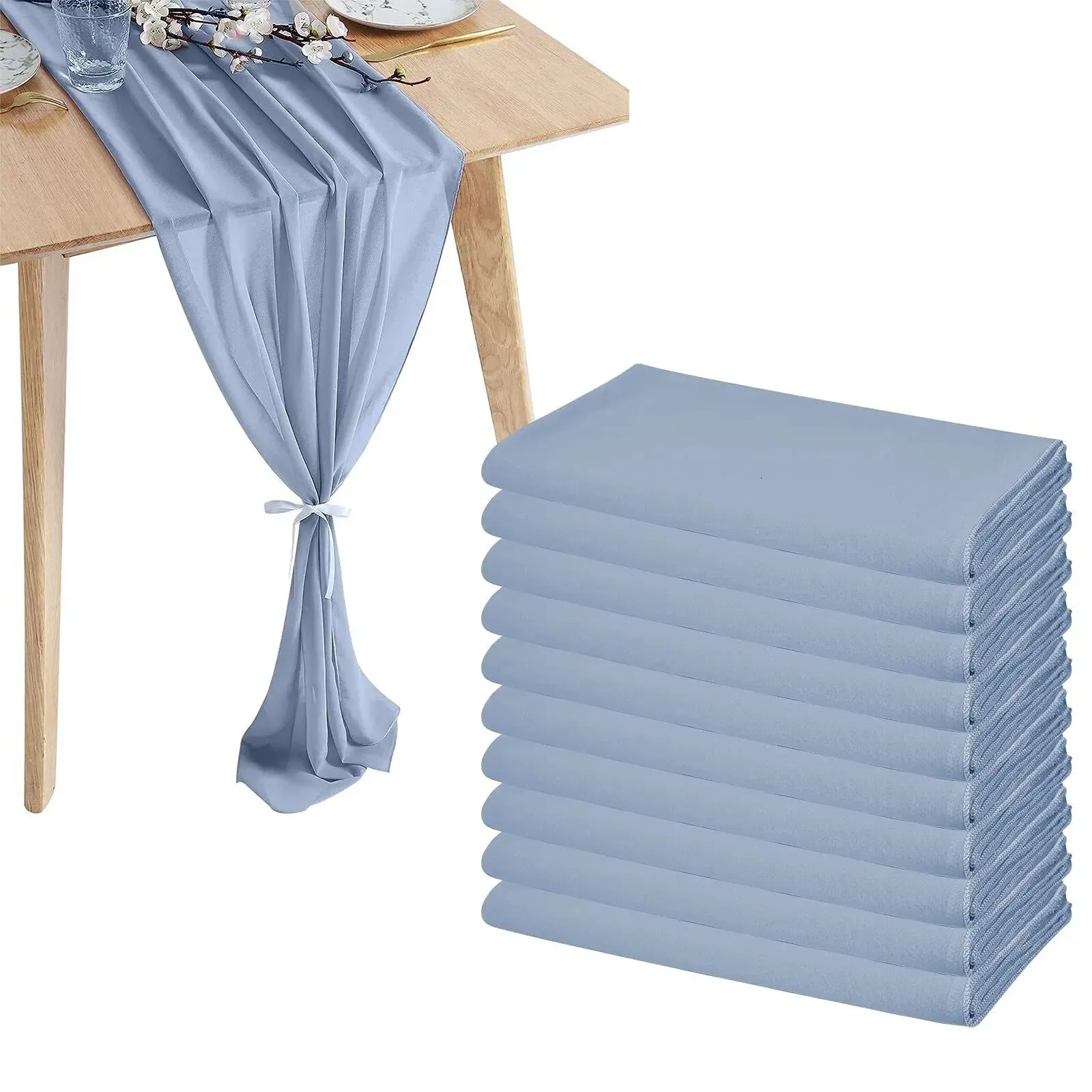 Corredor de mesa 10 pacotes de chiffon azul corredor de mesa de tule de casamento 30 * 70 * 300cm para decoração de casamento festa de aniversário decoração de mesa de bolo 231019