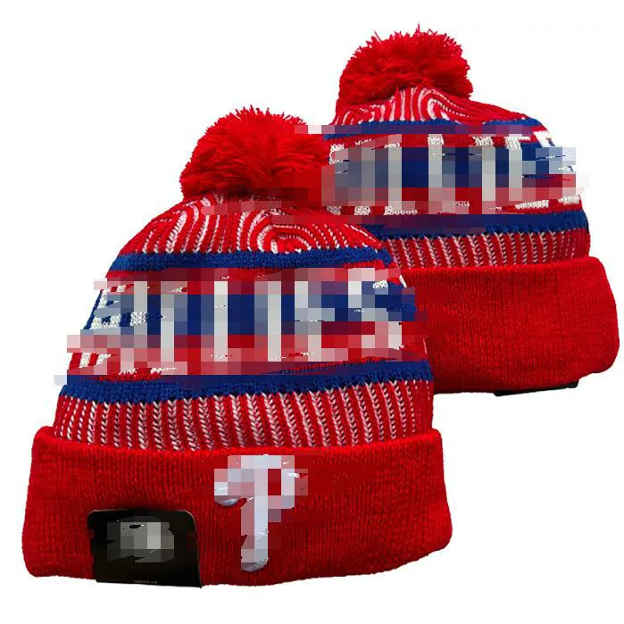 M's Caps Baseball Hats Phillies Beanie All 32 Teams Trekned Pom Philadelphia Beanies مخططًا صوفًا دافئًا USA College Sport Hats Cap for