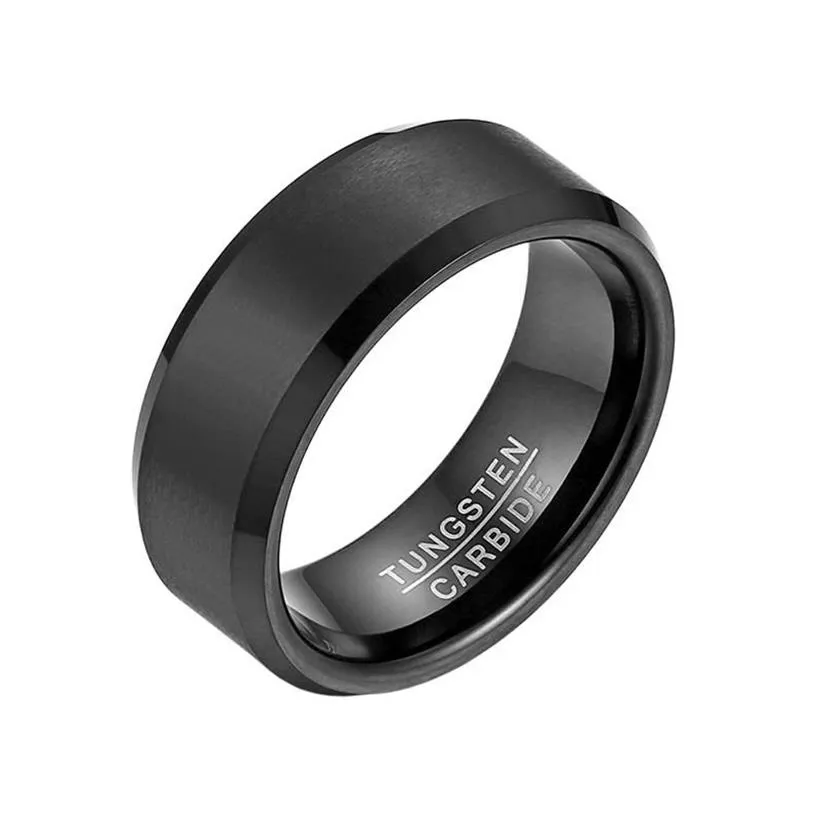 BONISKISS Moda Uomo Anello di tungsteno nero per uomo Tungsteno Anello di fidanzamento per matrimonio Gioielli da uomo Big 8mm Wide Anillos298r