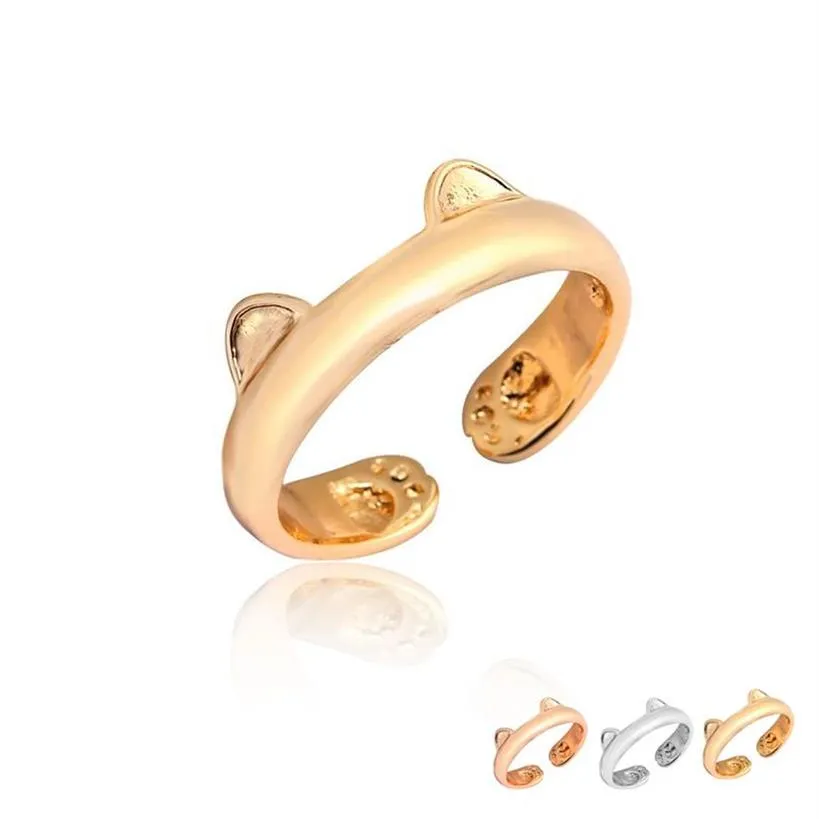 Everfast Hele 10st Lot Schattig Verstelbare Kat Oor En Poot Vrouwen Ringen Metaallegering Zilver Goud Rose Verguld Mode cadeau Ring181i