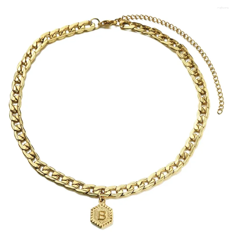 Ожерелья с подвесками MinaMaM, толстая кубинская цепочка из нержавеющей стали, начальное колье для женщин, ожерелье с буквами алфавита, ювелирные изделия с именем