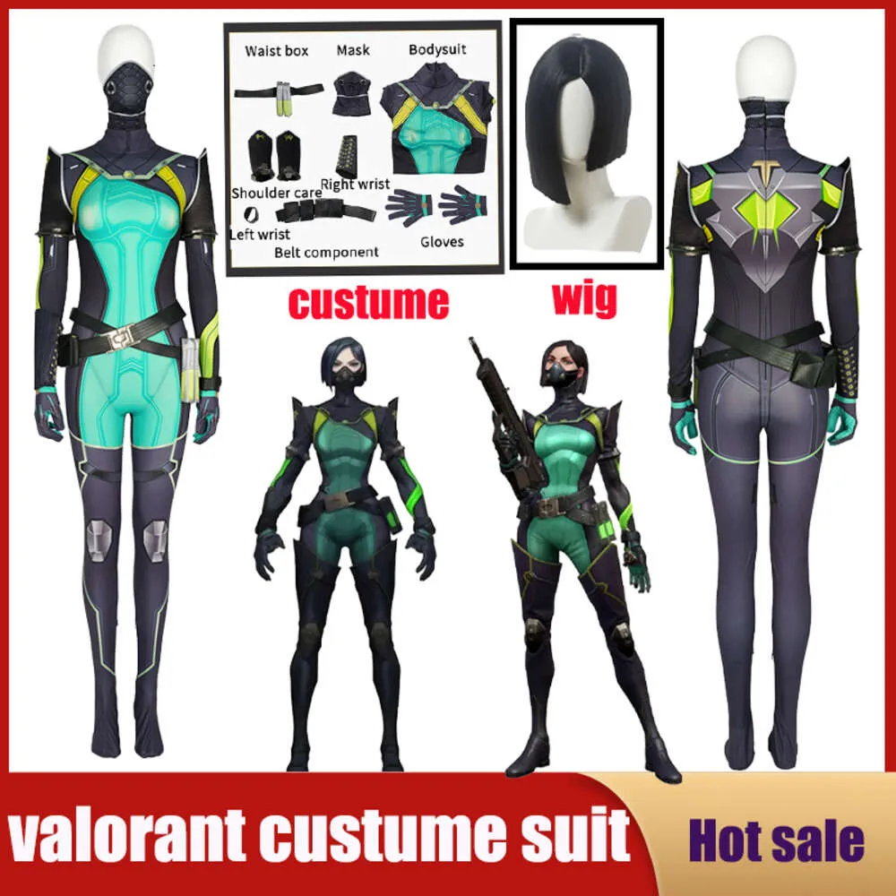 Cosplay Anime Game Valorant Viper Cosplay Costume Bodysuit Jumpsuit Wig Party Halloween Suit Combat Clothing Outfit For Adult Women Gift