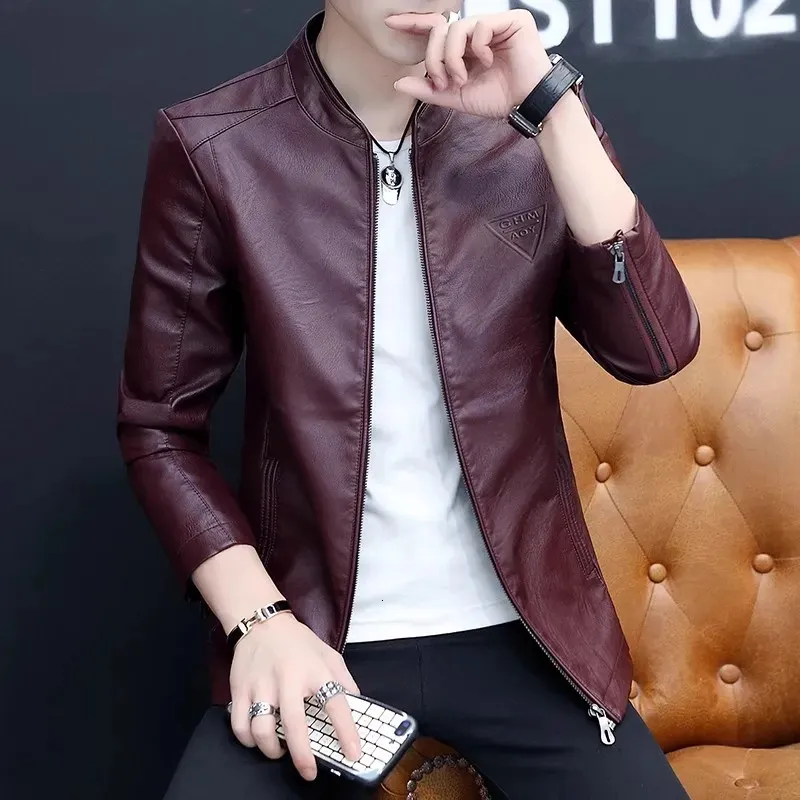 SayfuR Faux Leather Coats For Men Casual Classic Stand