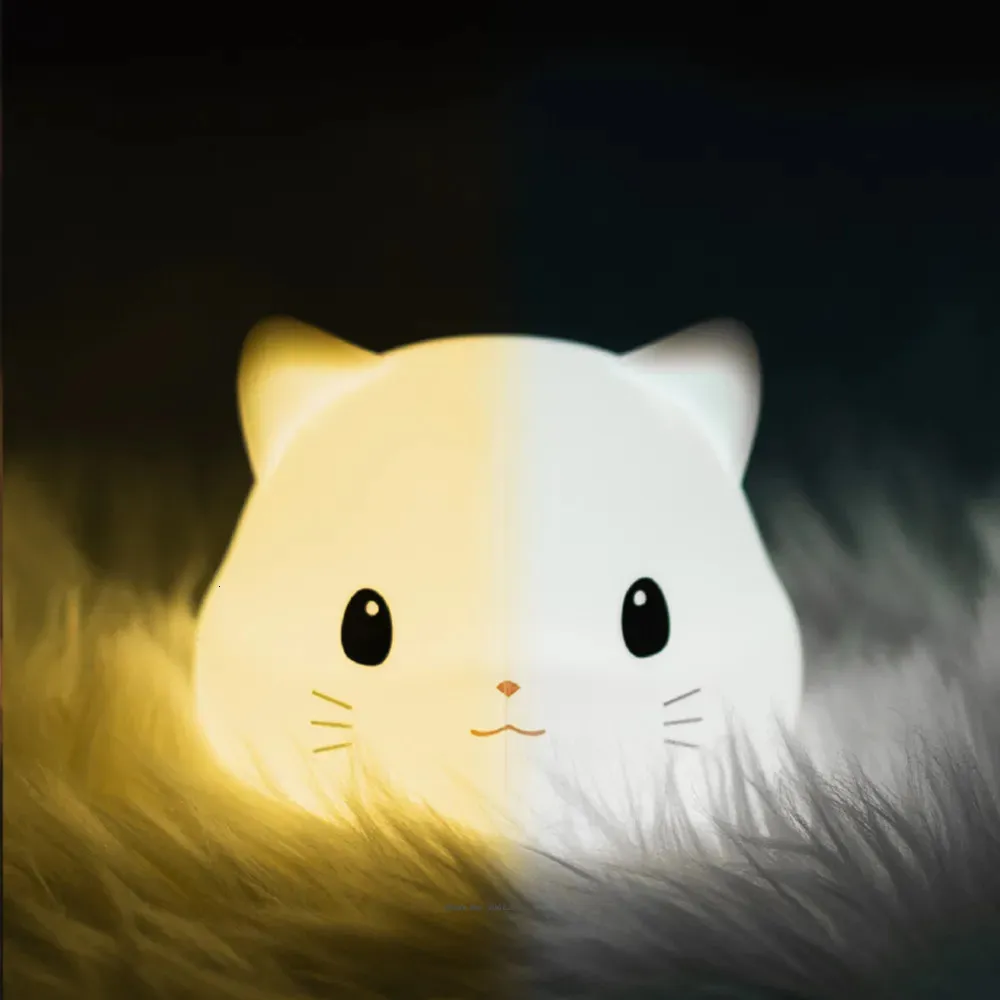 Paralumi Silicone Gatto LED Luce notturna Sensore tattile 2 colori Dimmerabile Timer USB Ricaricabile Lampada da comodino Camera da letto per bambini Regalo per bambini 231019