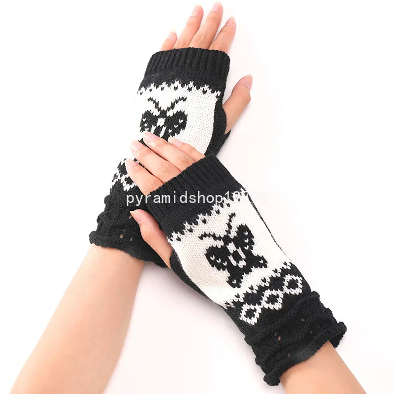 Fashion Fingerless Knitted Gloves for Women Girls Butterfly Half-finger Cycling Warm Gloves Mittens Winter Arm Sleeve