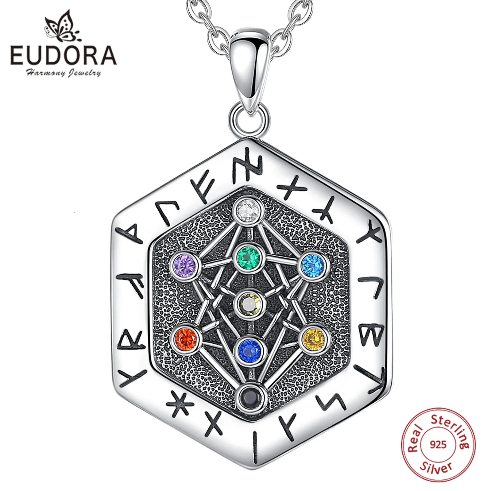 Eudora 925 argent Sterling Viking Runes géométrie collier pour femmes homme Yggdrasil arbre de vie amulette pendentif Vintage bijoux 231020