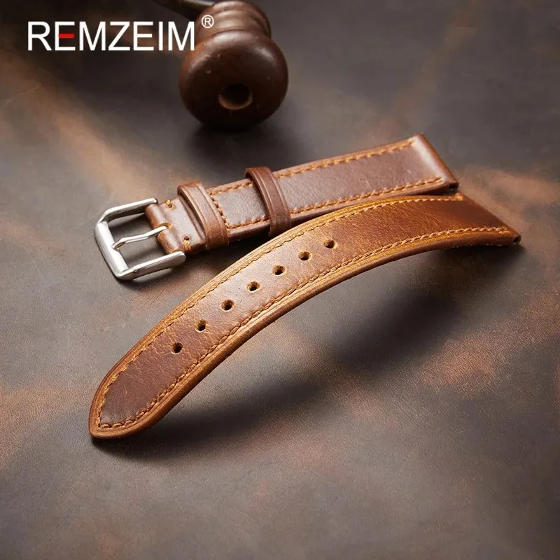 Watch Bands Retro Genuine Leather Strap Oil Wax Discoloration Cowhide Leather Watchband 1819 20 2122mm High Quality Business Watch Band 231020