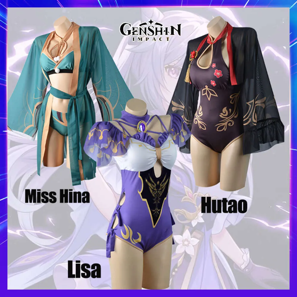 Cosplay Cosplay Genshin Impact Costume Miss Hina Lisa Hutao Swimming Suit Game Anime Kobiety Sexy Bikini Bathing sukienka Rolecos