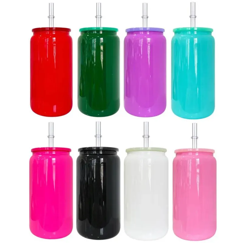 16oz Colorful Sublimation Glass Tumblers In Bulk Cheap With Plastic Lid  Blank Mason Jar For Cola, Beer, Food Cans Set Of 5 From Bdellbeauty, $3.82