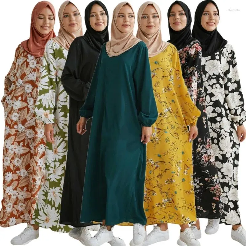 Ethnic Clothing Eid Muslim Women Hijab Dress Floral Abaya Dubai Turkey Vintage Printing Robe Islam Arab Female Kaftan Morocco Party Gowns