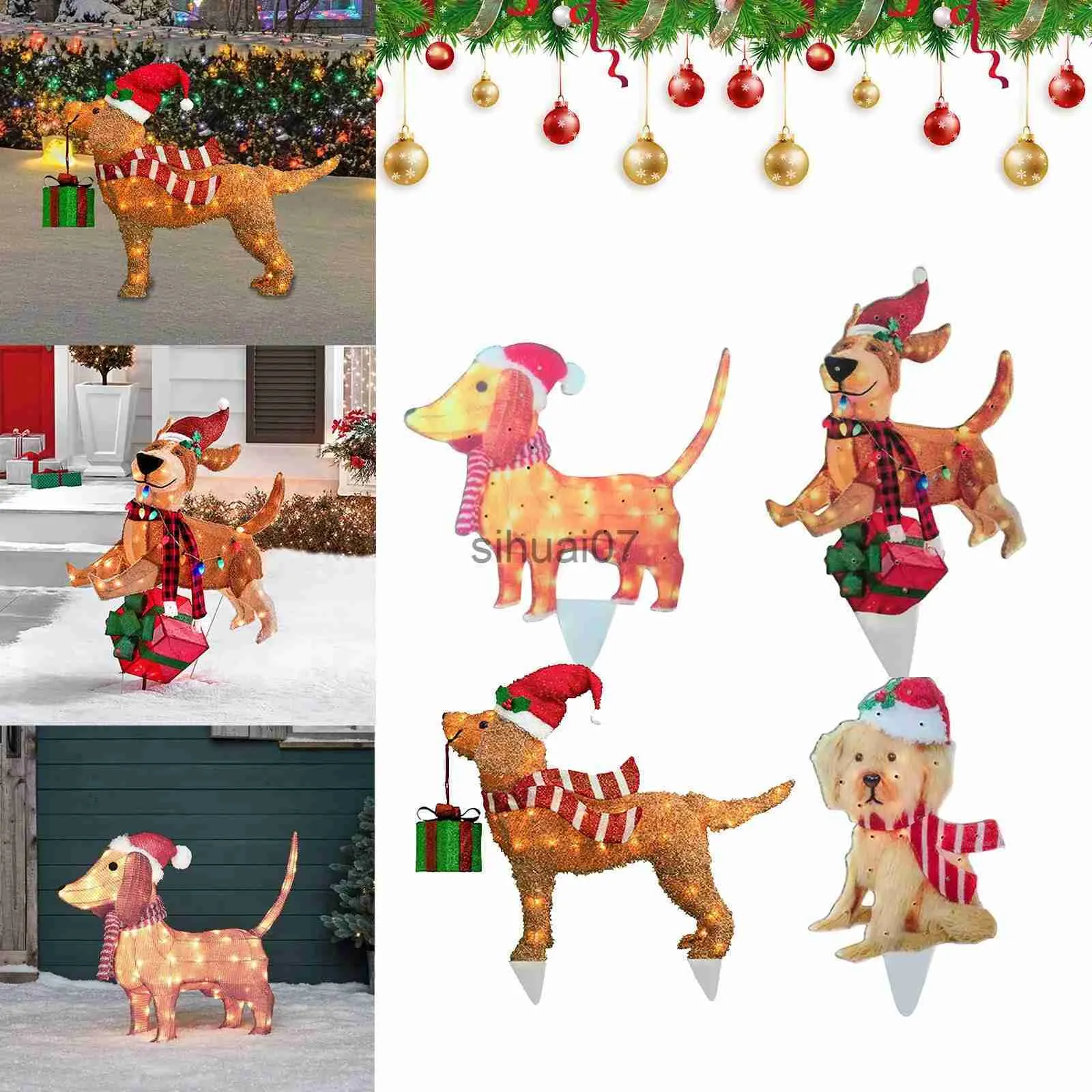 Décorations de Noël 2D lumières de chien de Noël chaîne signe de cour ornement de Noël lumière LED acrylique piquets de jardin animaux décoration de Noël cadeaux x1020