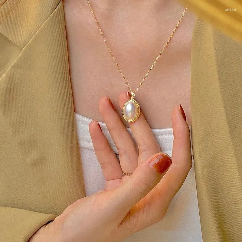 Hängsmycken vintage franska guldfyllda naturliga pärlhalsband handgjorda klavikel tröja kedja party smycken oval choker femme