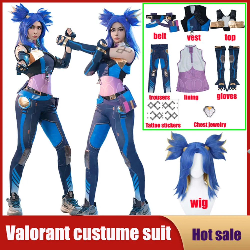 Cosplay Anime jeu Valorant néon Cosplay Costume perruque fête Halloween carnaval Costume bleu femmes vêtements de Combat tenue pour uniforme adulte