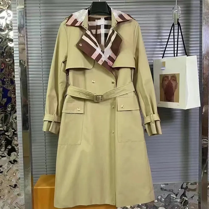 Designer feminino designer 2024 trench blusão jaquetas inverno trench coats moda botão treliça estilo clássico senhora longo casaco w