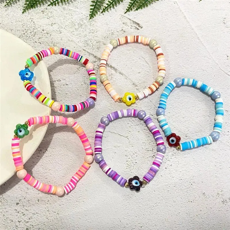 Brin mignon coloré en caoutchouc entretoise perles charme Bracelets faits à la main pour femmes mode yeux verre bijoux d'été