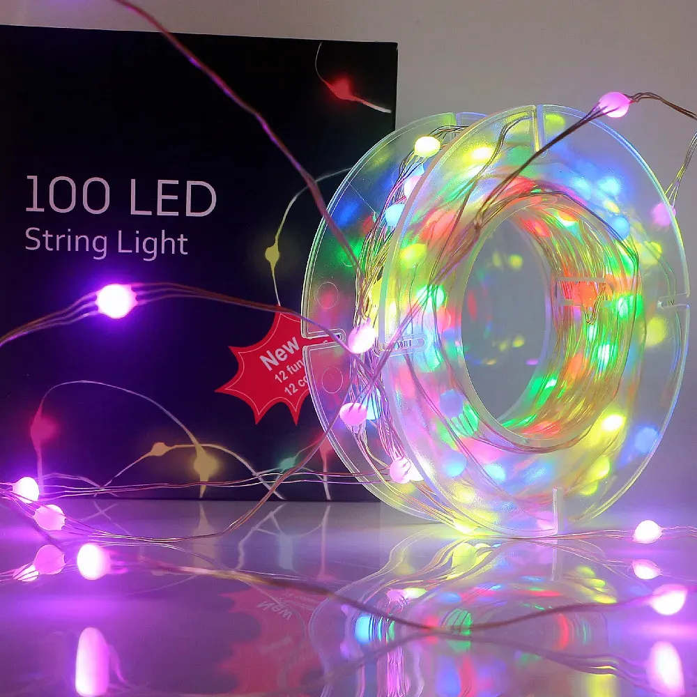 Diğer Etkinlik Partisi Malzemeleri 10m 100 LED String Hafif Bakır Tel Xmas Peri Işıkları WS2812B RGB Tam Renk Noktası Kontrol Bahçesi Tatil 231019