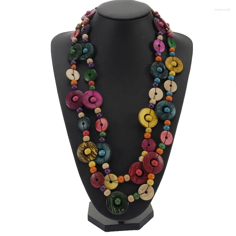 Chains Handmade Fashion Collar Vintage Long Colorful Wood Beads Pendants Necklaces For Women Jewelry Accessory