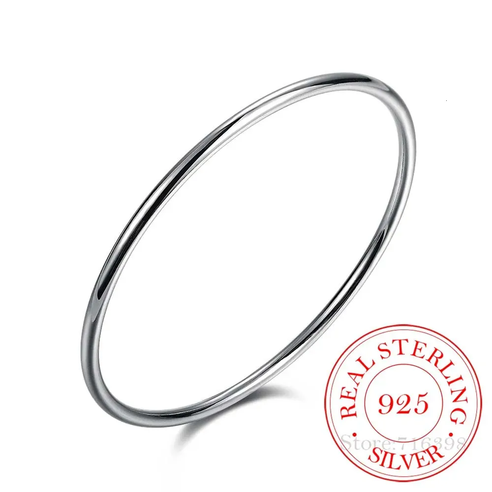 Bangle 925 Sterling Solid Silver Bracelet Fashion Personality Simple Smooth Bangles For Women Wedding Engagement Jewelry 231020