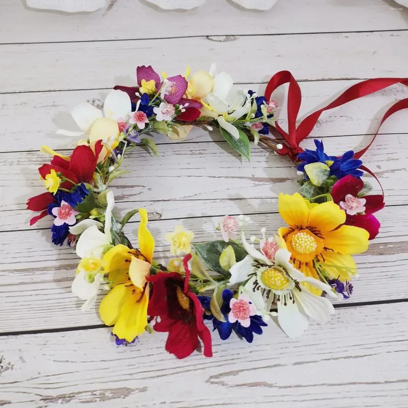 6 stücke Gerbera Blume Krone Kranz Mädchen Stirnband Hochzeit Haar Zubehör Kopfschmuck Frauen Blumen Girlande Braut Kopfbedeckungen