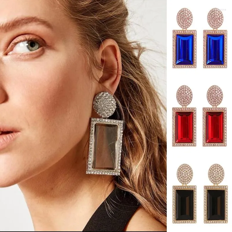 Dangle Earrings Luxry Colorful Crystal Geometric For Women Vintage Rhinestone Gold Rectangle Hanging Earring Party Wedding Jewelry 2023